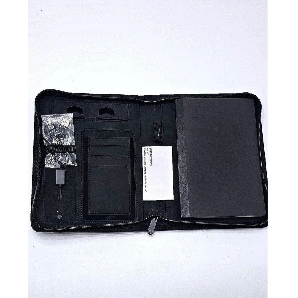 Graber Stockton Wireless Charging Refillable‎ Journal Black Zippered Portfolio